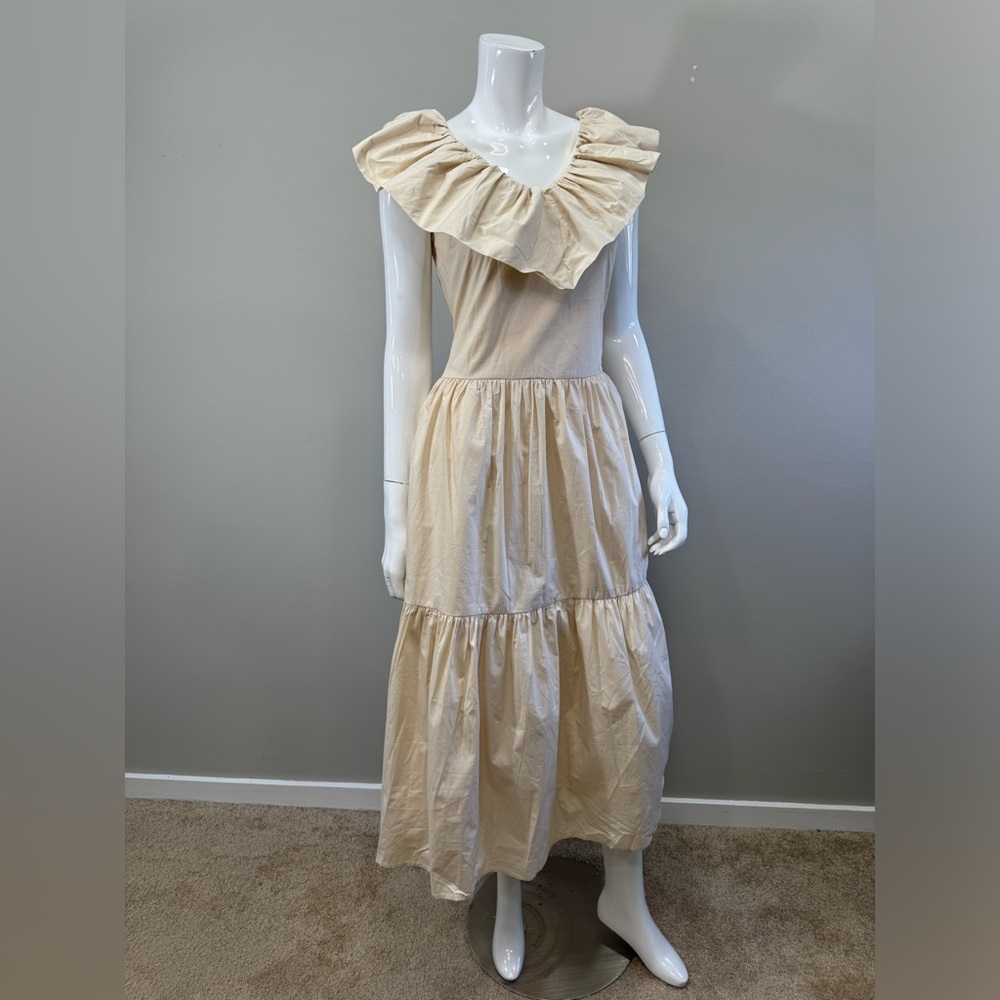 ENGLISH FACTORY Sleeveless Ruffle Midi Maxi Tiered V Neck Dress XS